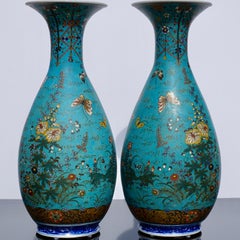 Japanese Meiji Cloisonné Porcelain Shippo Vases
