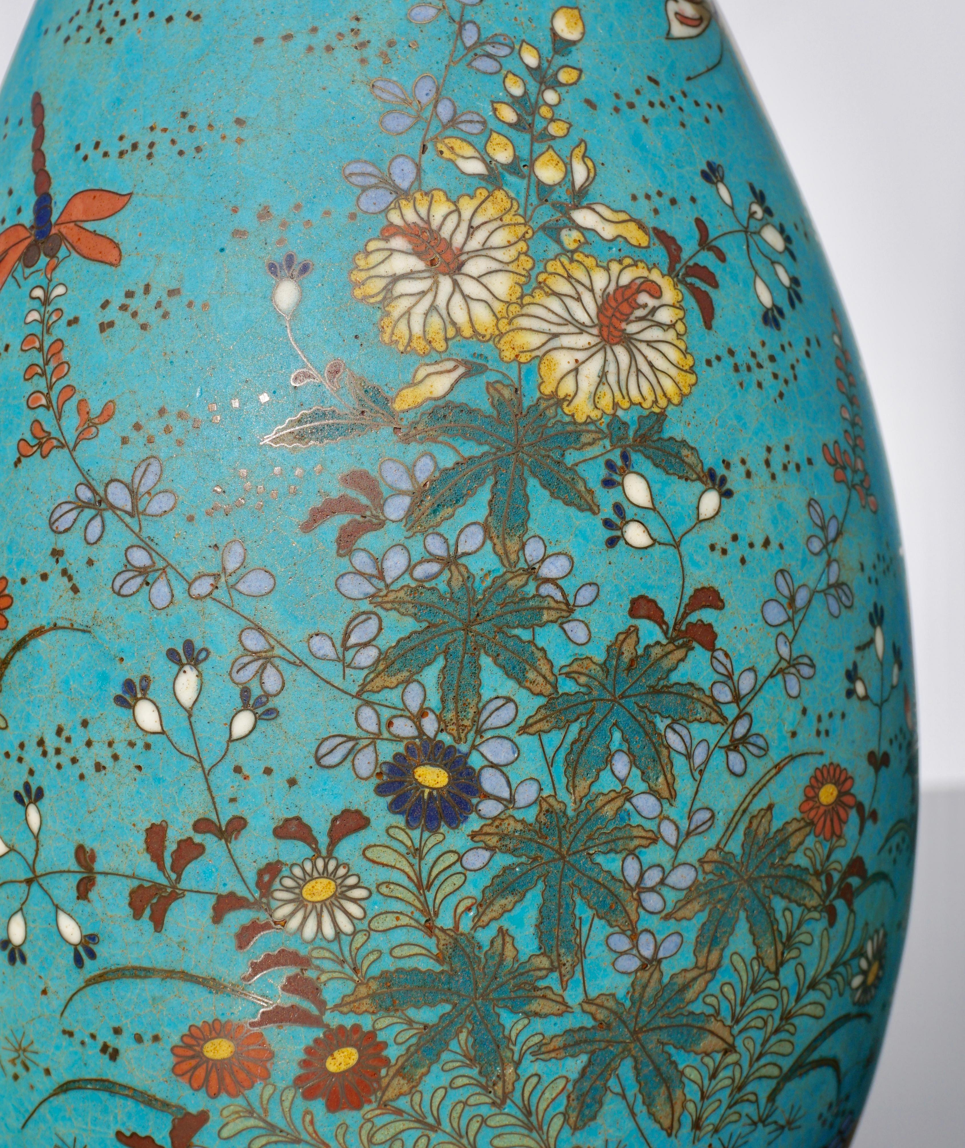 Japanese Meiji Cloisonné Porcelain Shippo Vases 1