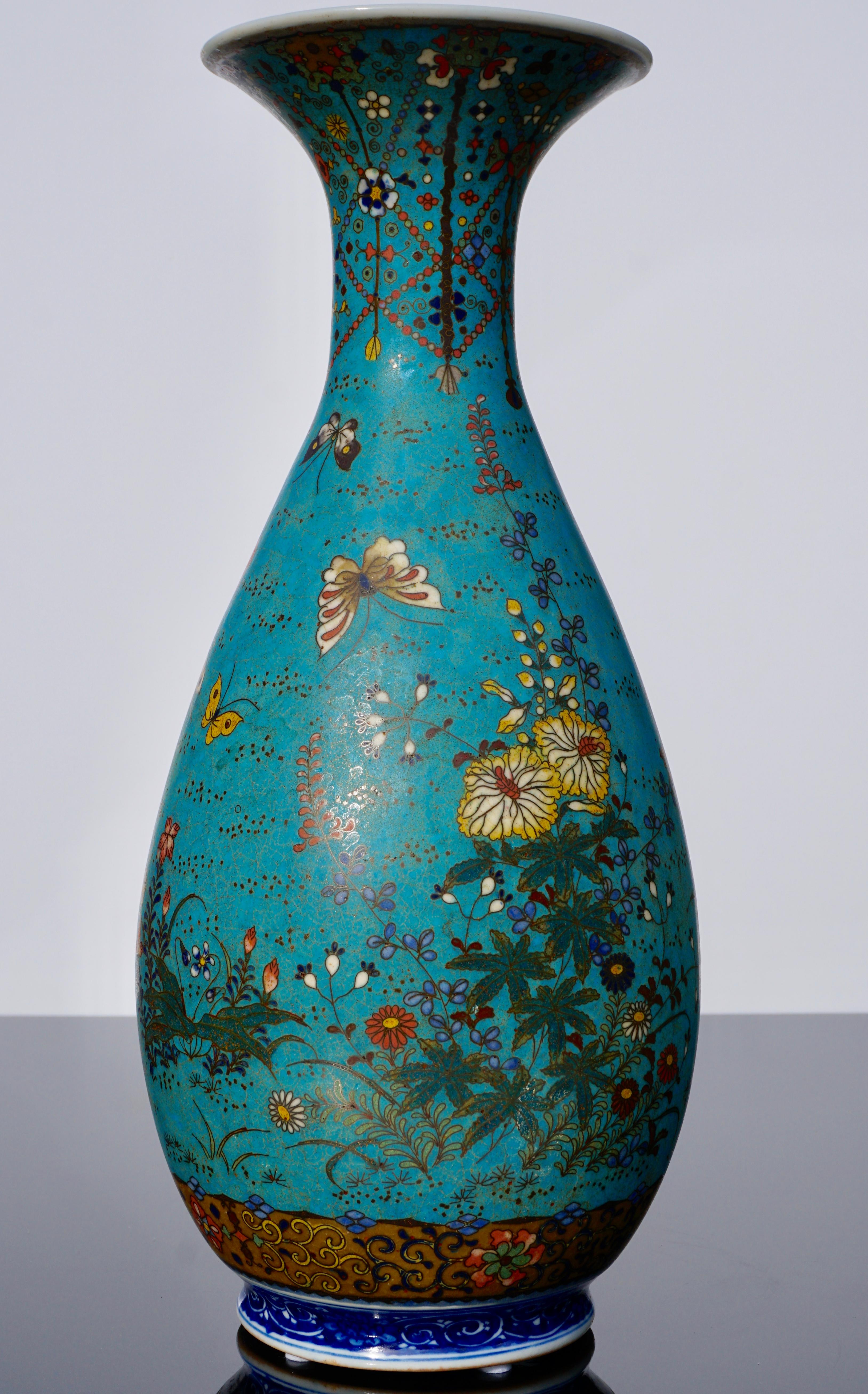 Late 19th Century Japanese Meiji Cloisonné Porcelain Shippo Vases