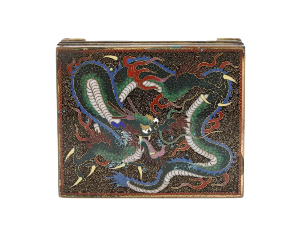 Cloissoné Japanese Meiji Cloisonne Trinket Box with Dragon For Sale