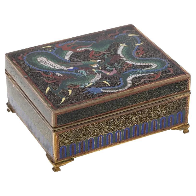Japanese Meiji Cloisonne Trinket Box with Dragon For Sale