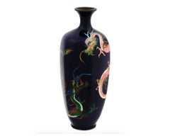 Antique Meiji Japanese Cloisonne Enamel Vase with Pink and Green Dueling Dragons