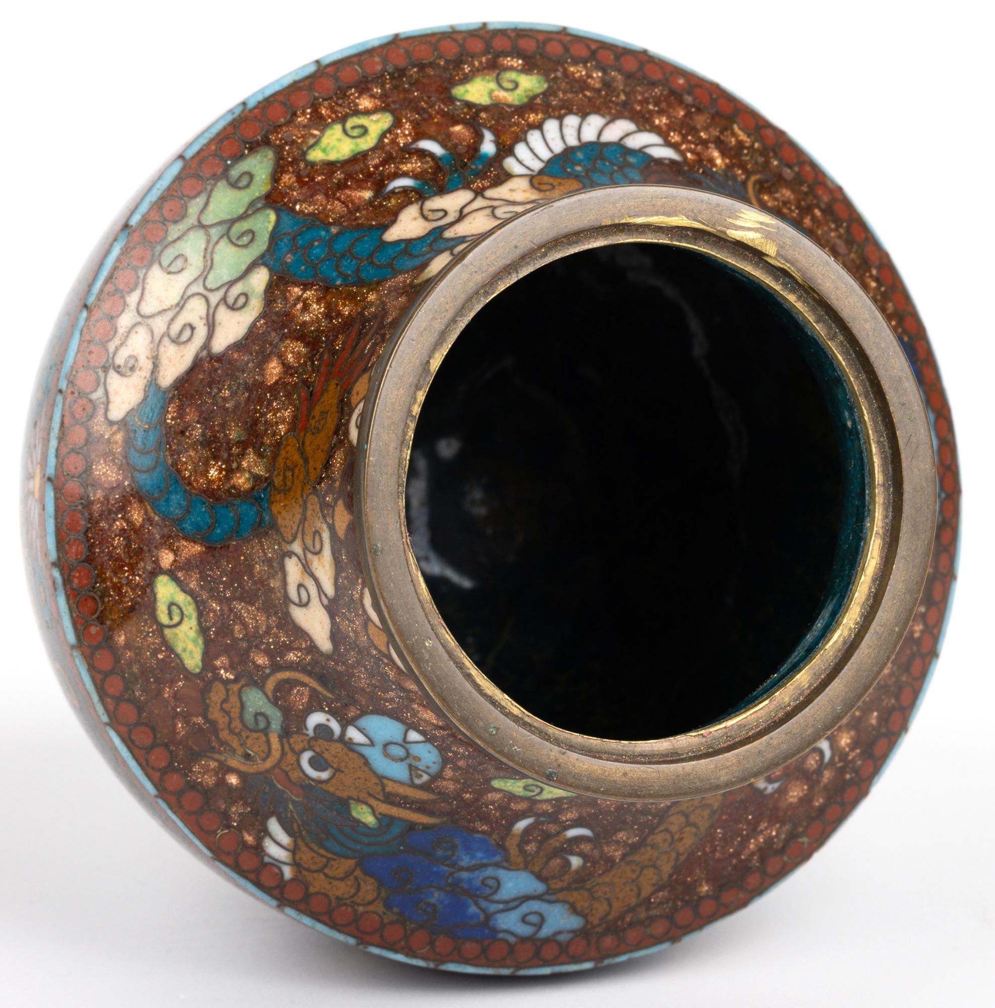 Japanese Meiji Dragon & Floral Pattern Cloisonne Koro & Cover For Sale 7