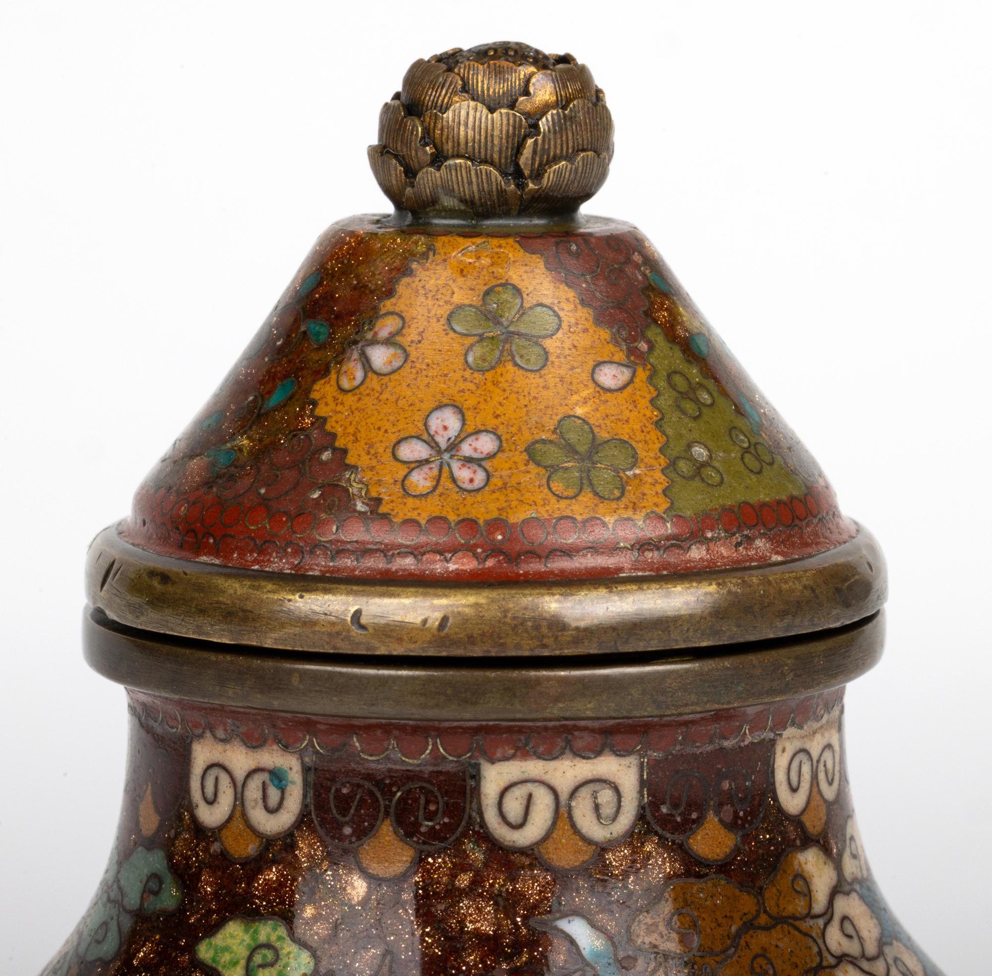 Japanese Meiji Dragon & Floral Pattern Cloisonne Koro & Cover For Sale 9