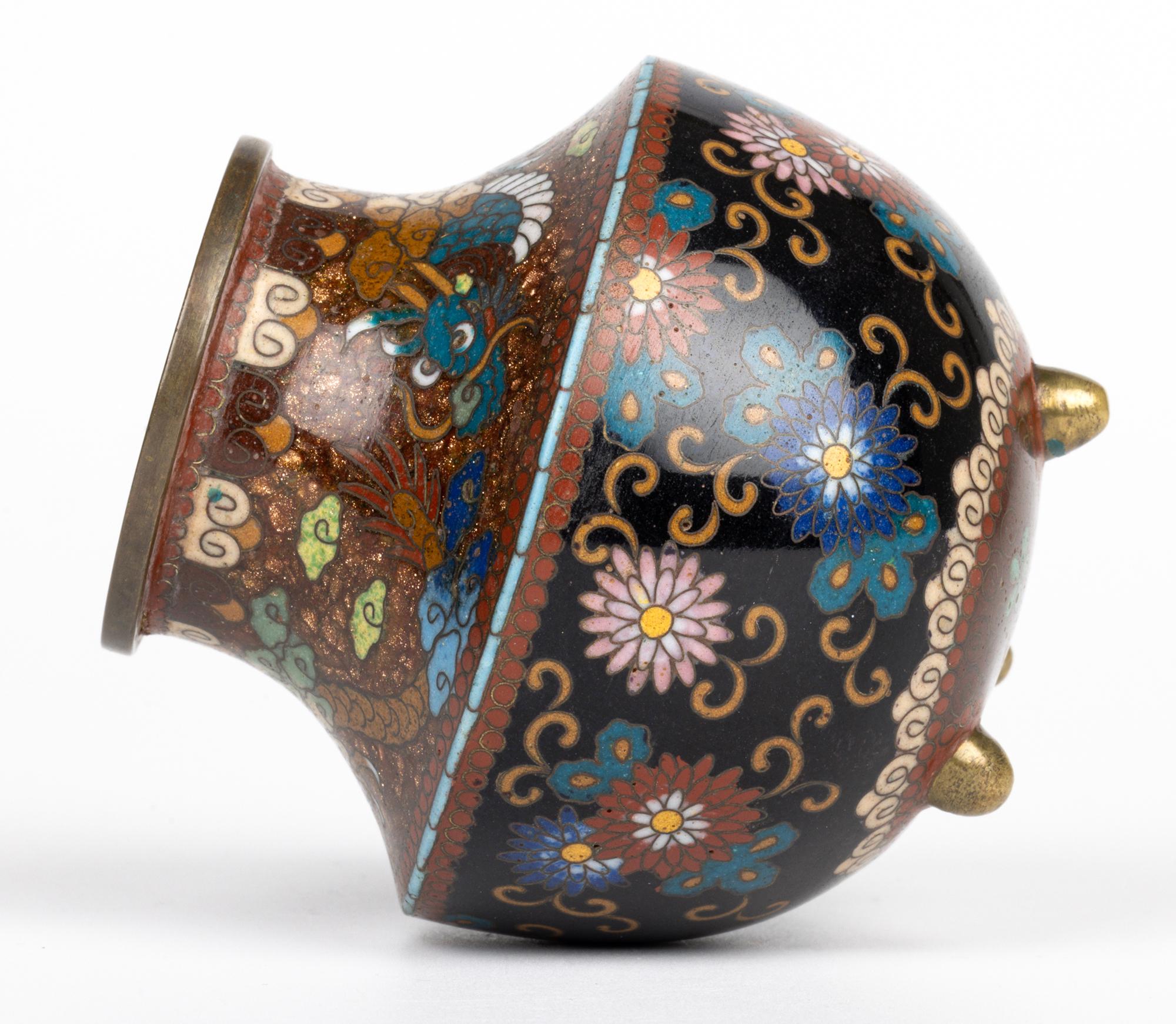 Late 19th Century Japanese Meiji Dragon & Floral Pattern Cloisonne Koro & Cover For Sale