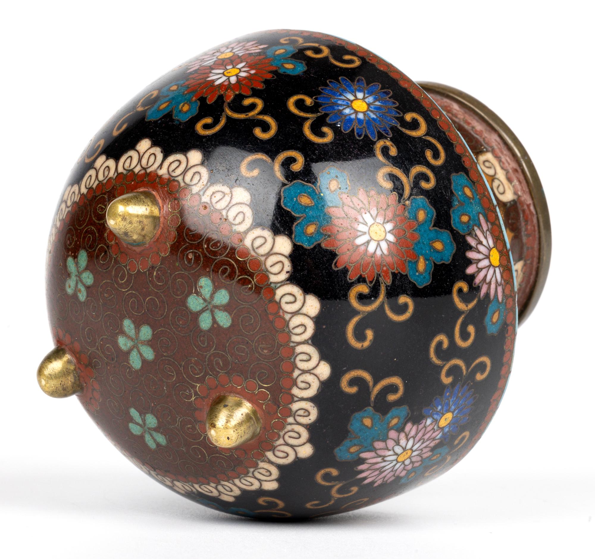 Japanese Meiji Dragon & Floral Pattern Cloisonne Koro & Cover For Sale 1