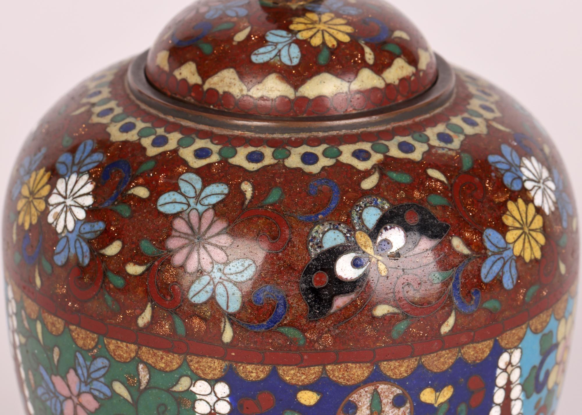 Japanese Meiji Egg Shaped Cloisonne Tea Caddy & Cover 5