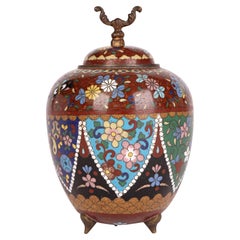 Boîte à thé et couvercle en cloisonné en forme d'œuf de style Meiji japonais