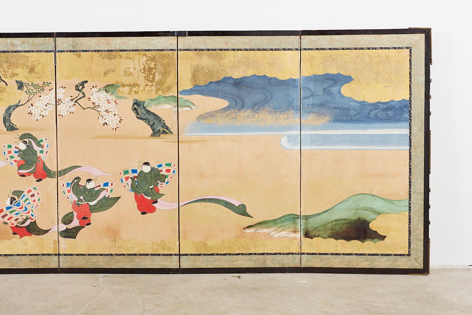 Japanese Meiji Eight-Panel Tale of Genji Screen In Distressed Condition In Rio Vista, CA