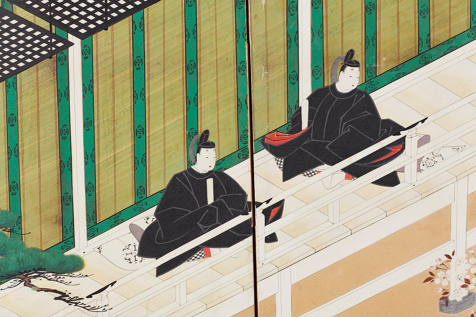 Silk Japanese Meiji Eight-Panel Tale of Genji Screen