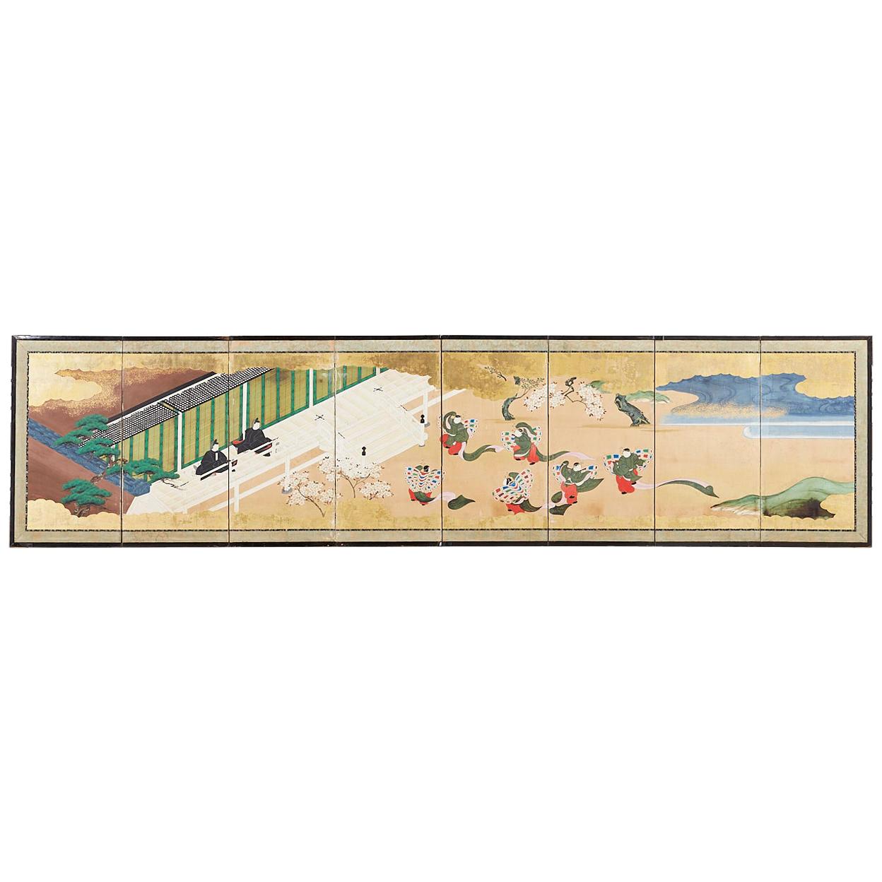 Japanese Meiji Eight-Panel Tale of Genji Screen