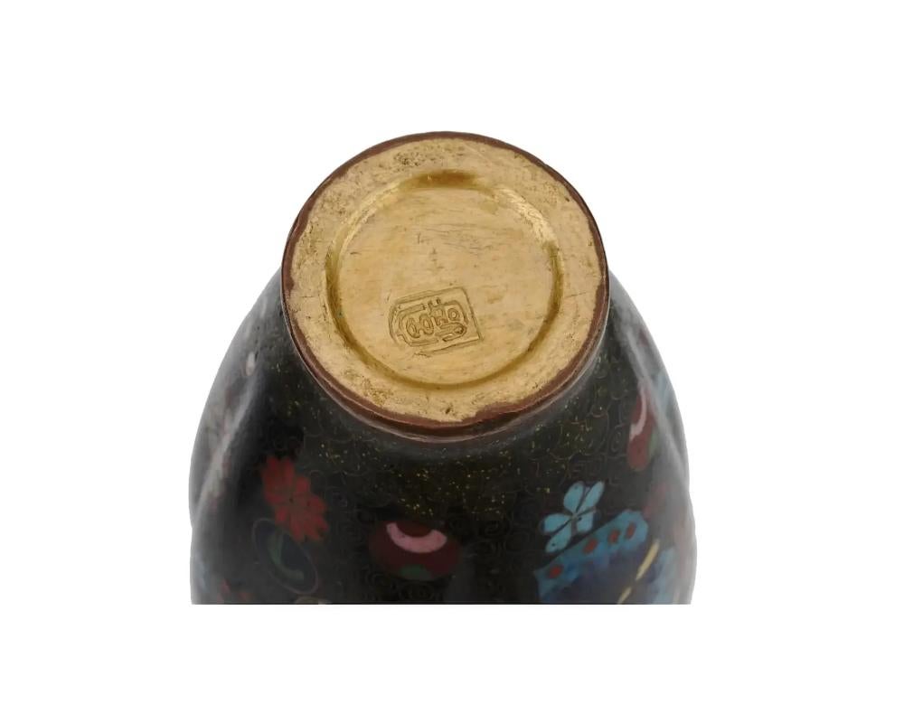 Japanese Meiji Era Cloisonne Enamel Goldstone Vases 2