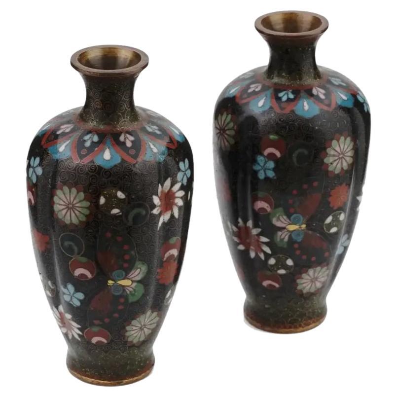 Japanese Meiji Era Cloisonne Enamel Goldstone Vases