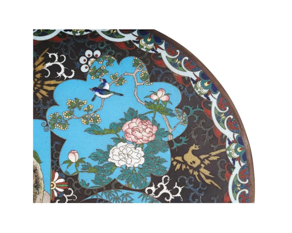 Brass Japanese Meiji Era Cloisonne Enamel Plate Charger For Sale