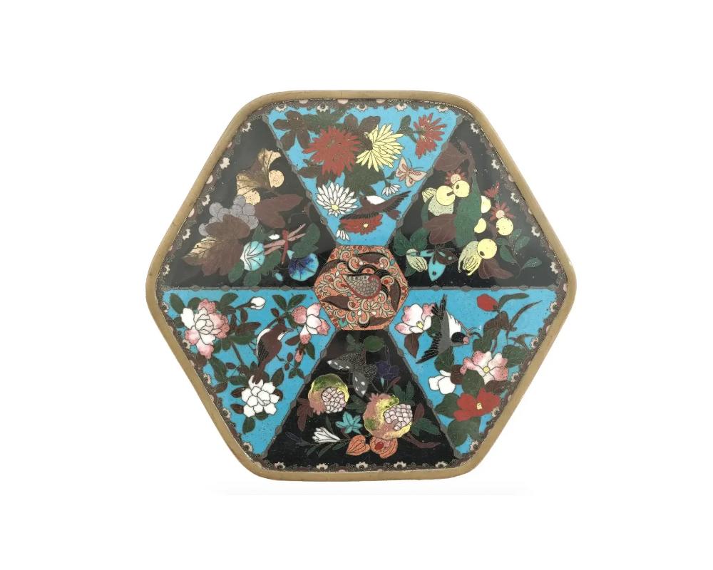 19th Century Large Meiji Japanese Cloisonne Enamel Box with Fruits, Sea Life, Birds and Insec For Sale