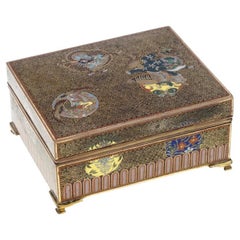 Antique Japanese Cloisonne Enamel Meiji Box Dragon, Foo Dog, Phoenix Bird, Butte