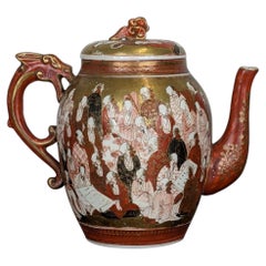 Japanese Meiji Era Kutani Teapot Depicting an Assembly of Learned Figures