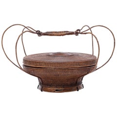 Japanese Meiji Era Lidded Chrysanthemum Basket