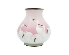 Meiji  Wireless Japanese Cloisonne Pink Enamel Crane Vase