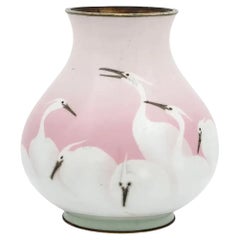 Jarrón esmaltado de Cloisonné Rosa Grulla Inalámbrica Japonesa de la Era Meiji