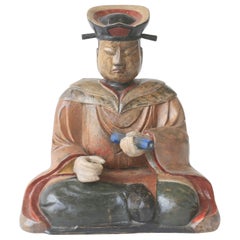 Japanese Meiji Era Wooden Figure with Polychrome Decoration