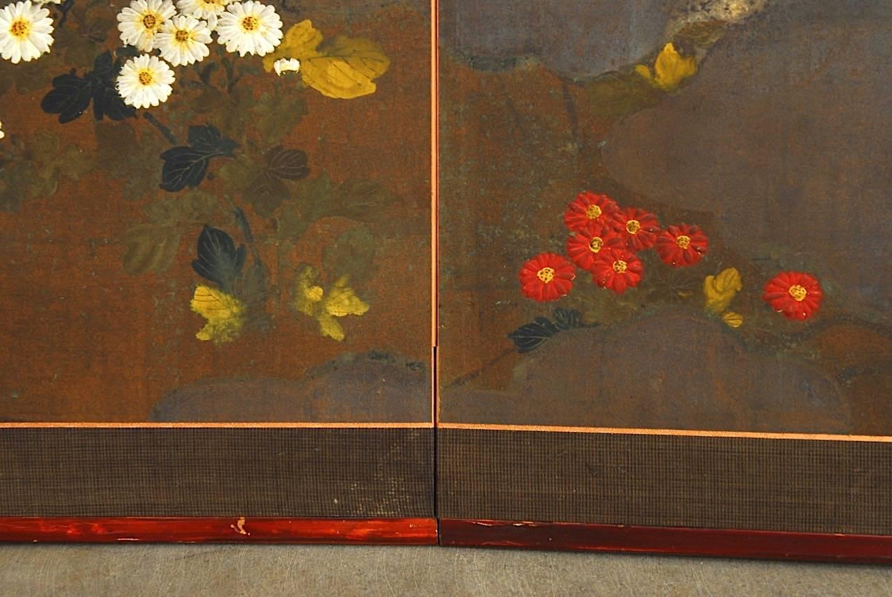 Japanese Meiji Four-Panel Moriage Style Chrysanthemum Screen 4