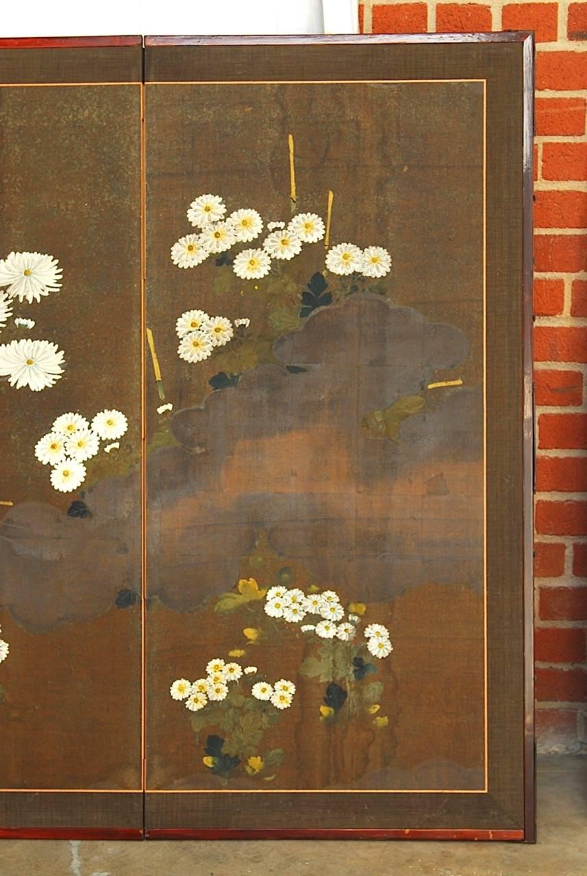 Japanese Meiji Four-Panel Moriage Style Chrysanthemum Screen 1