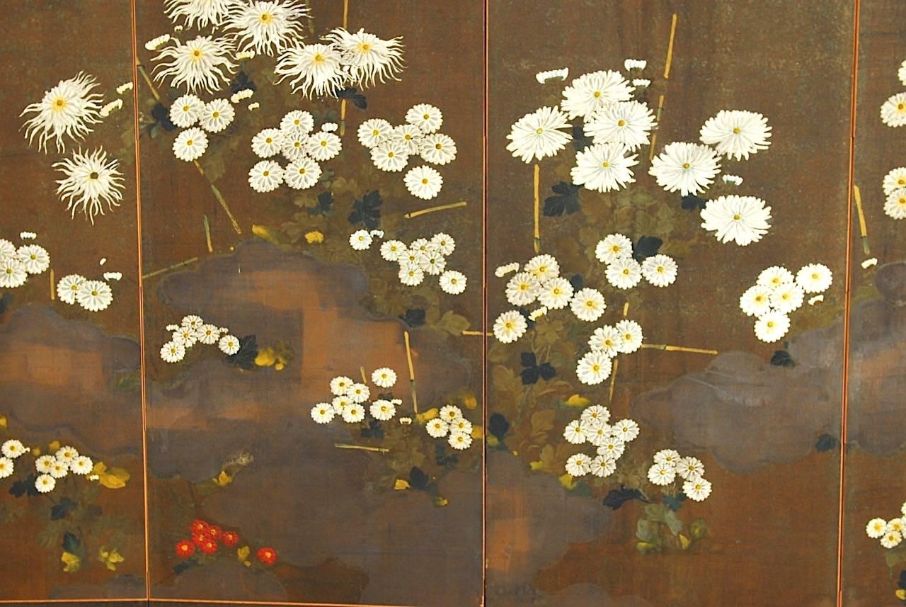 Japanese Meiji Four-Panel Moriage Style Chrysanthemum Screen 2