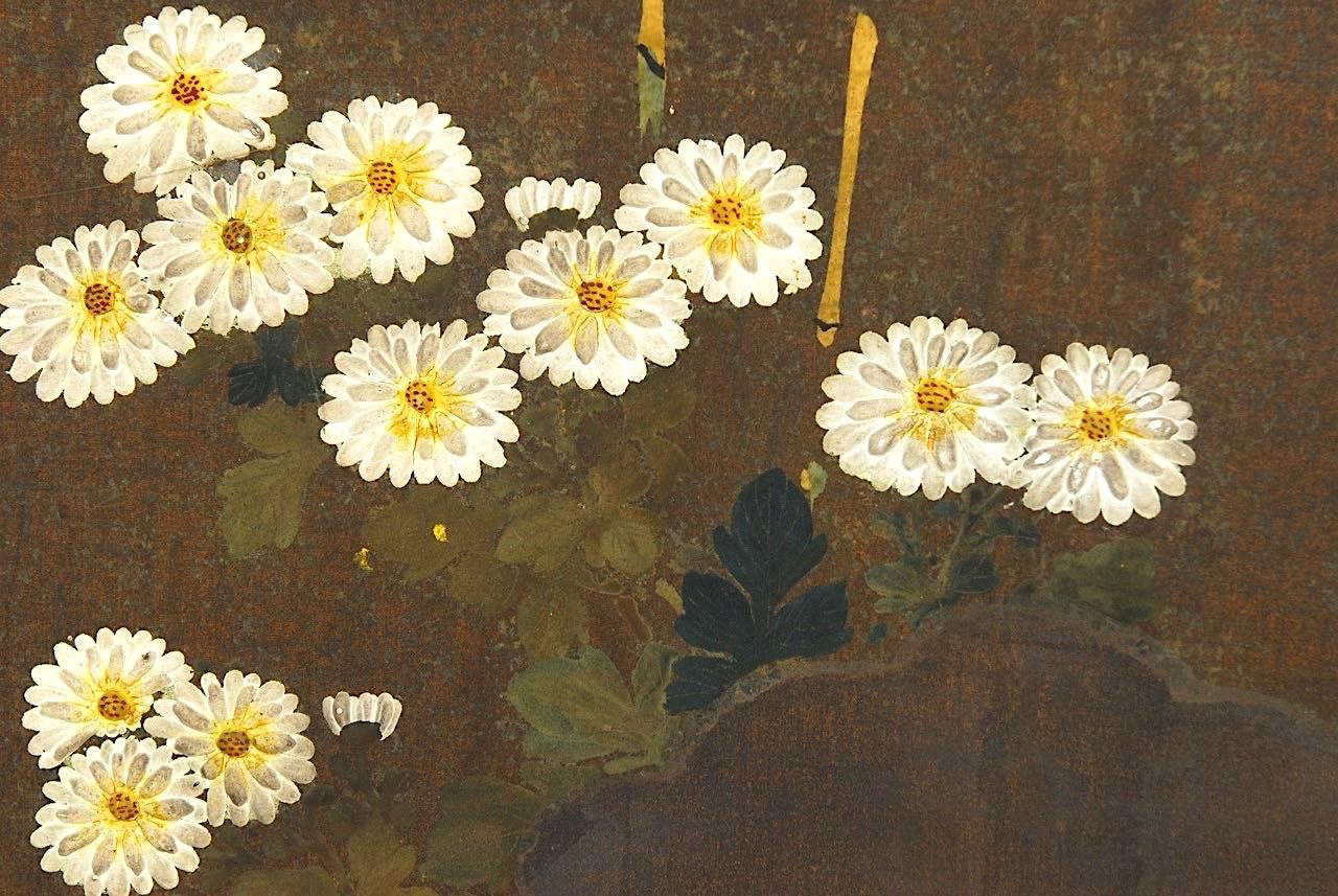 Japanese Meiji Four-Panel Moriage Style Chrysanthemum Screen 3