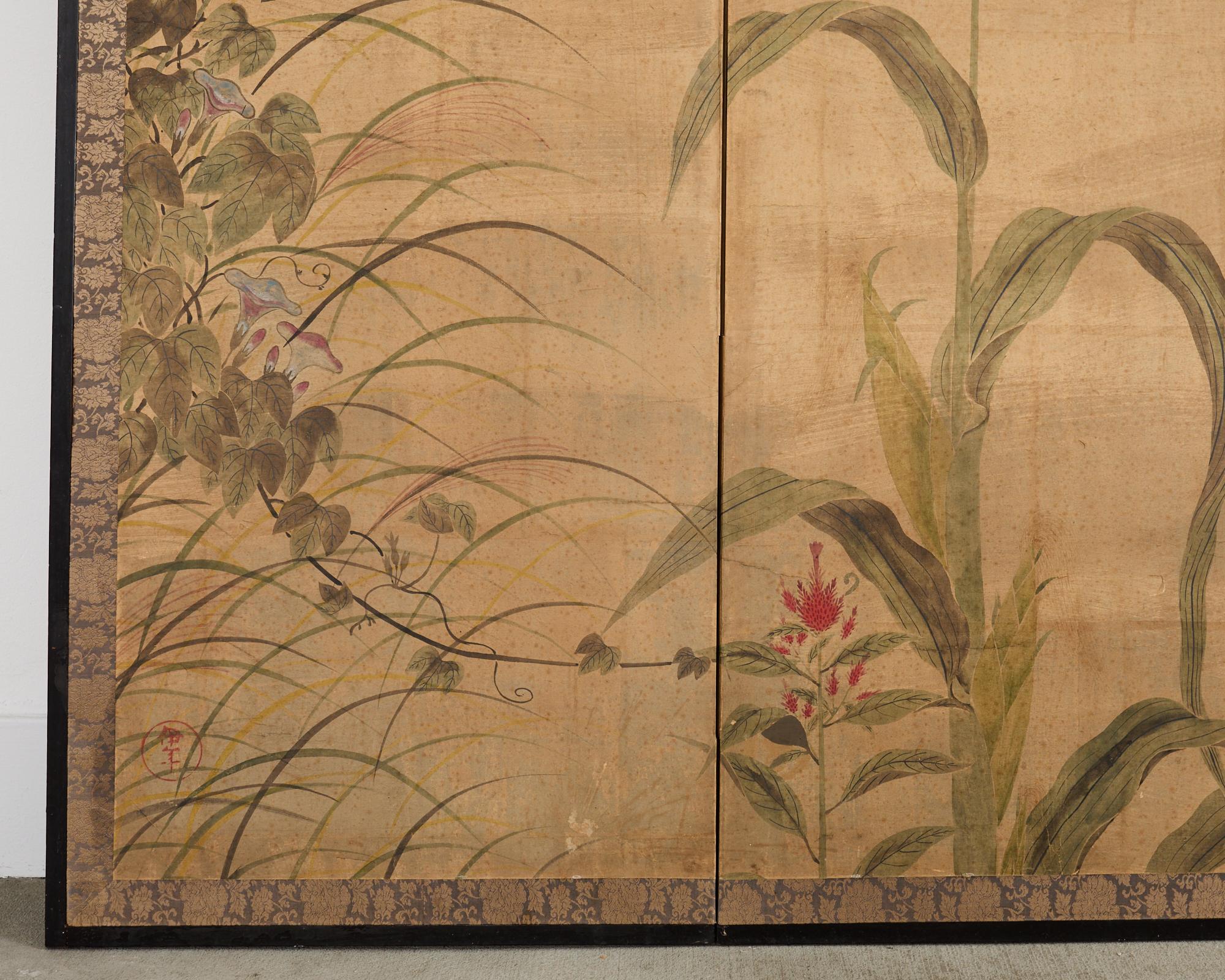 Japanese Meiji Four Panel Screen After Tawaraya Sotatsu 4
