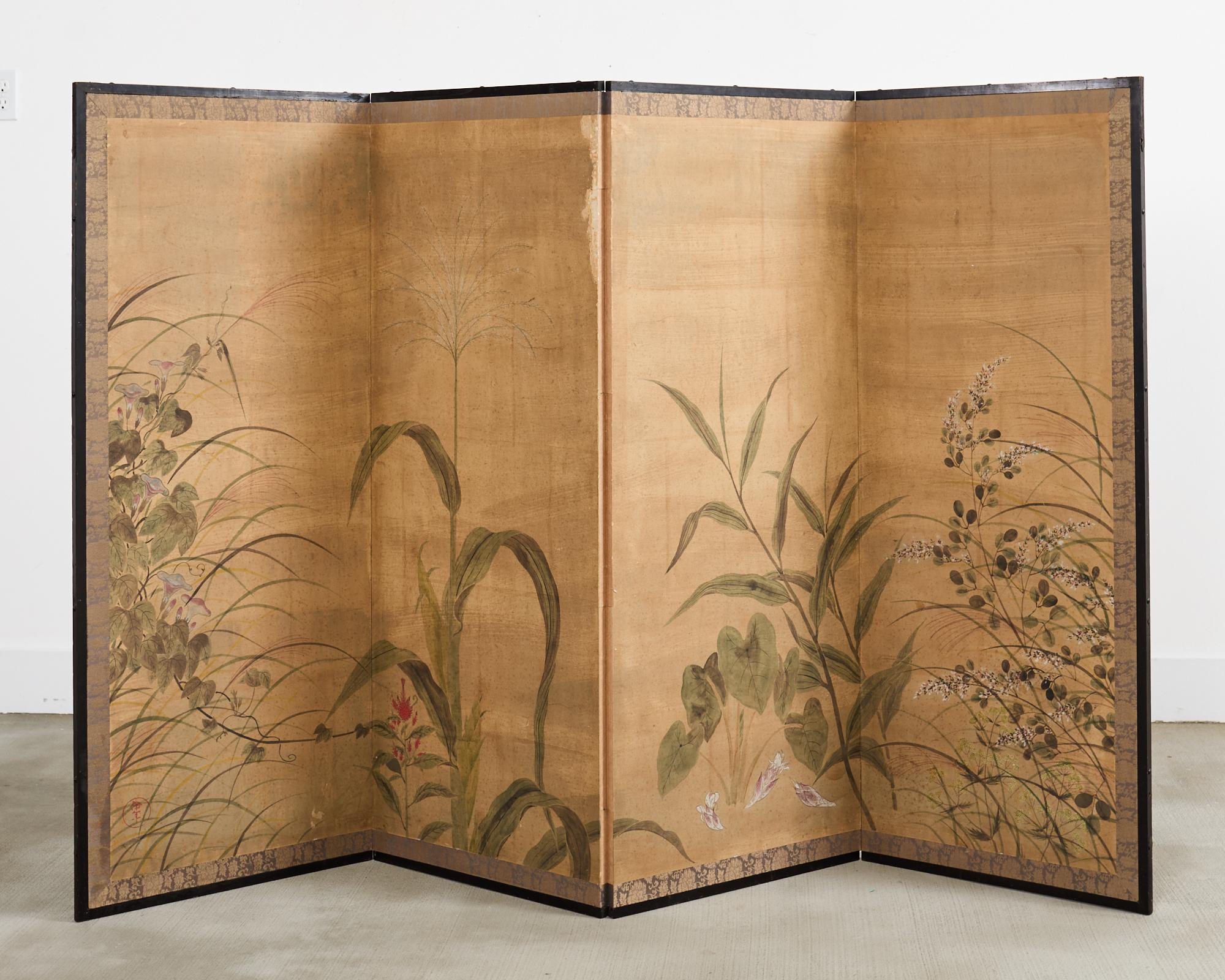 Japanese Meiji Four Panel Screen After Tawaraya Sotatsu 10