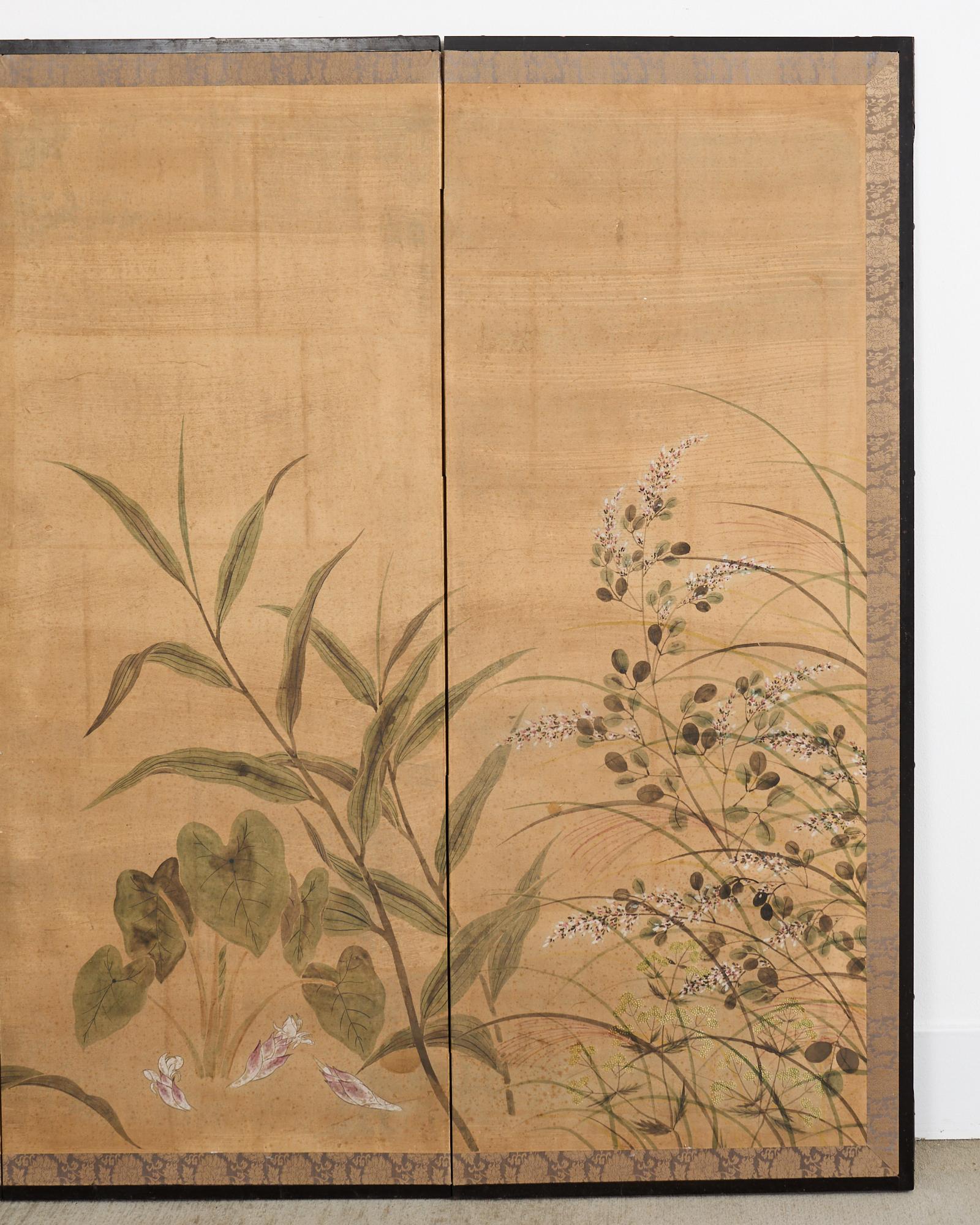 19th Century Japanese Meiji Four Panel Screen After Tawaraya Sotatsu