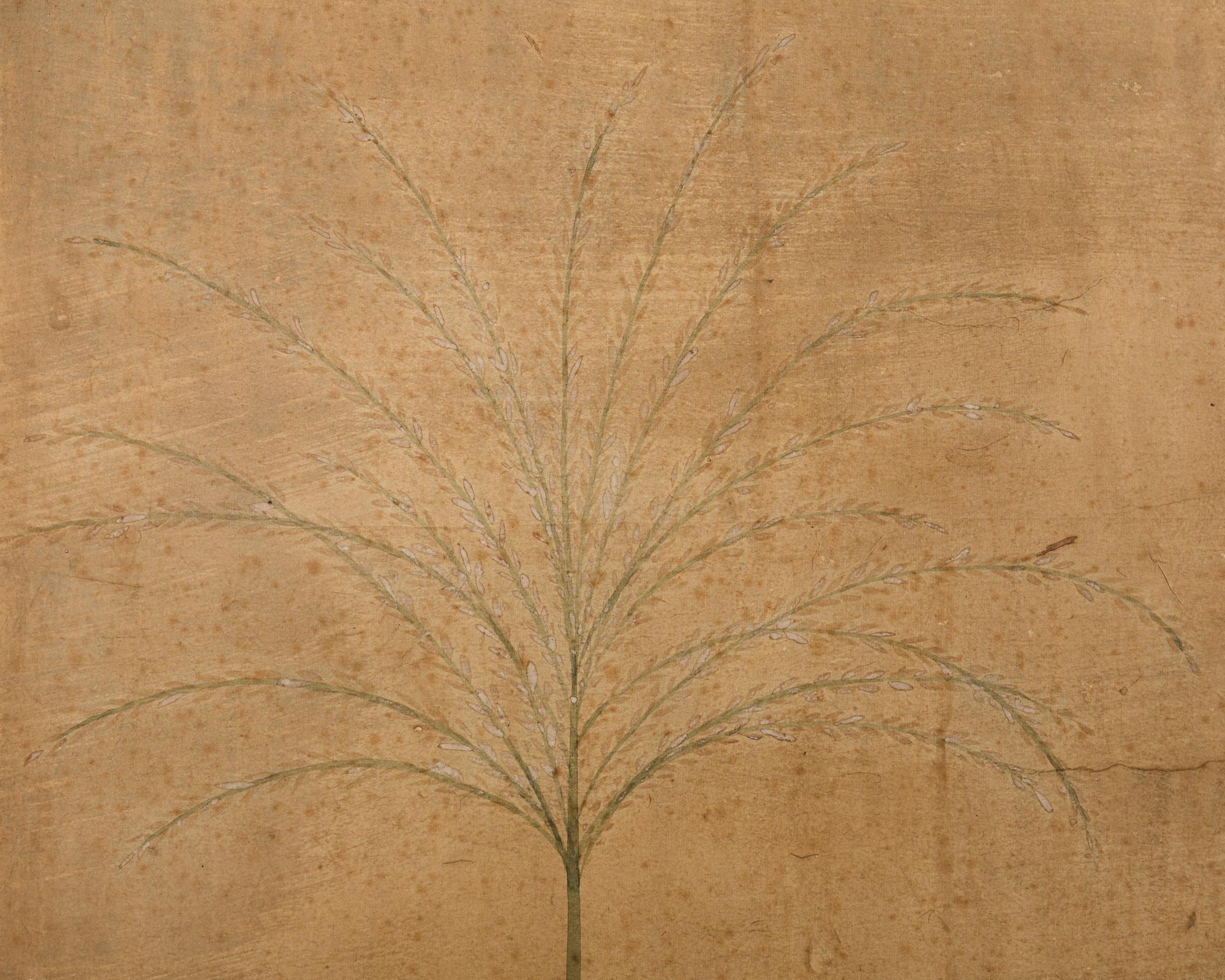 Brass Japanese Meiji Four Panel Screen After Tawaraya Sotatsu