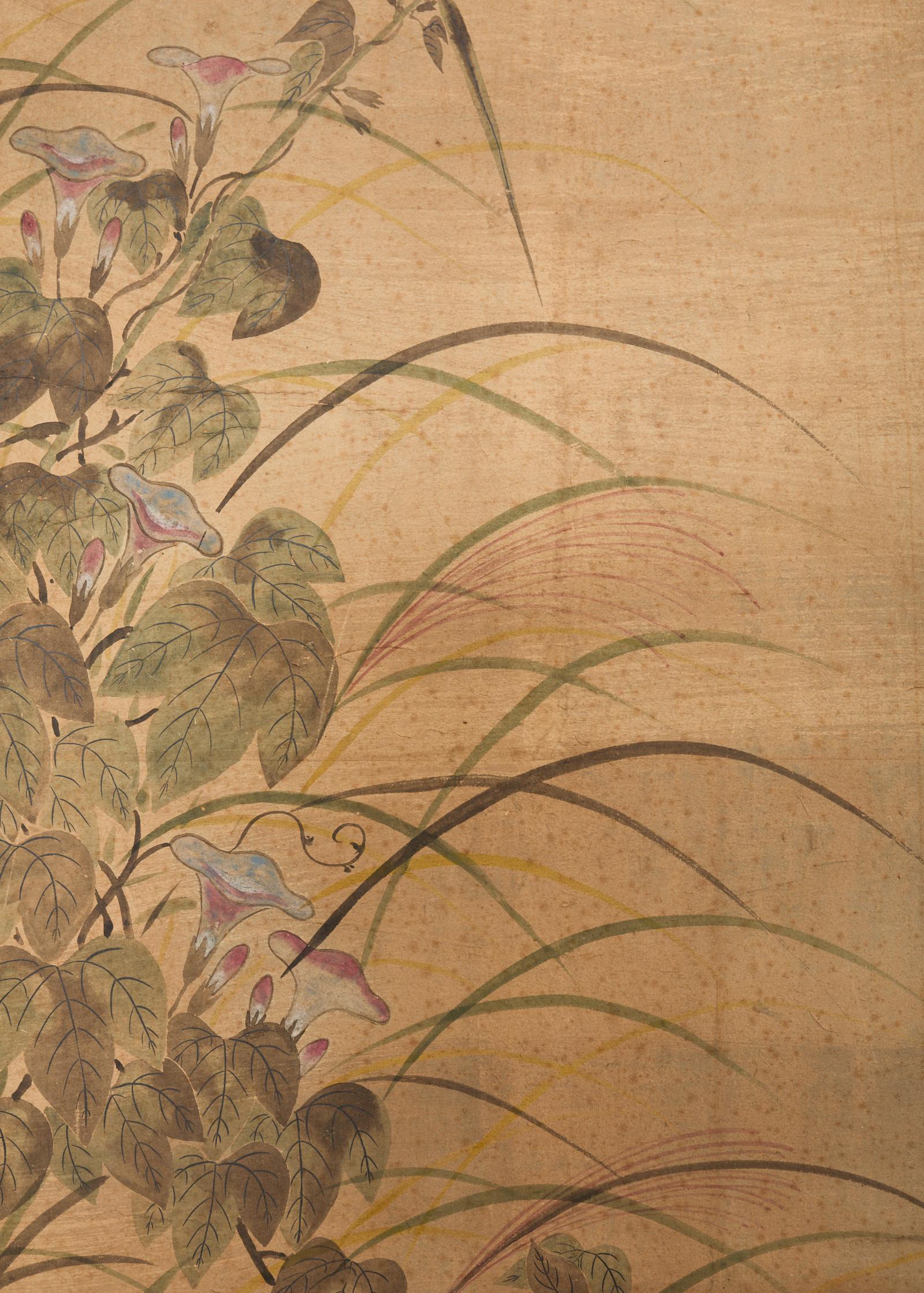 Japanese Meiji Four Panel Screen After Tawaraya Sotatsu 1