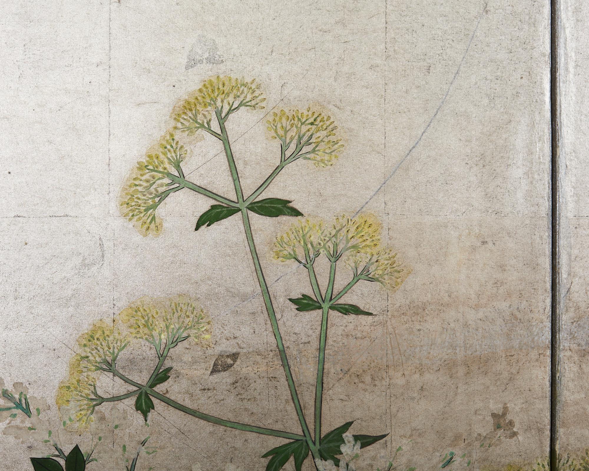 Japanese Meiji Four Panel Screen Flowering Grasses of Autumn For Sale 7