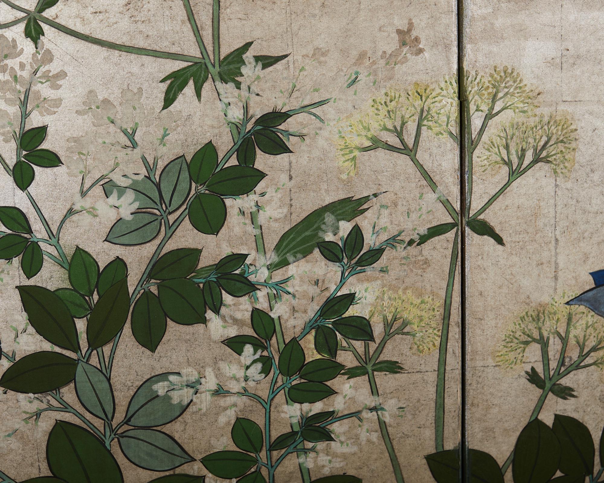 Japanischer Meiji-Raumteiler mit vier Tafeln und blühenden Gräsern des Herbstes im Angebot 7