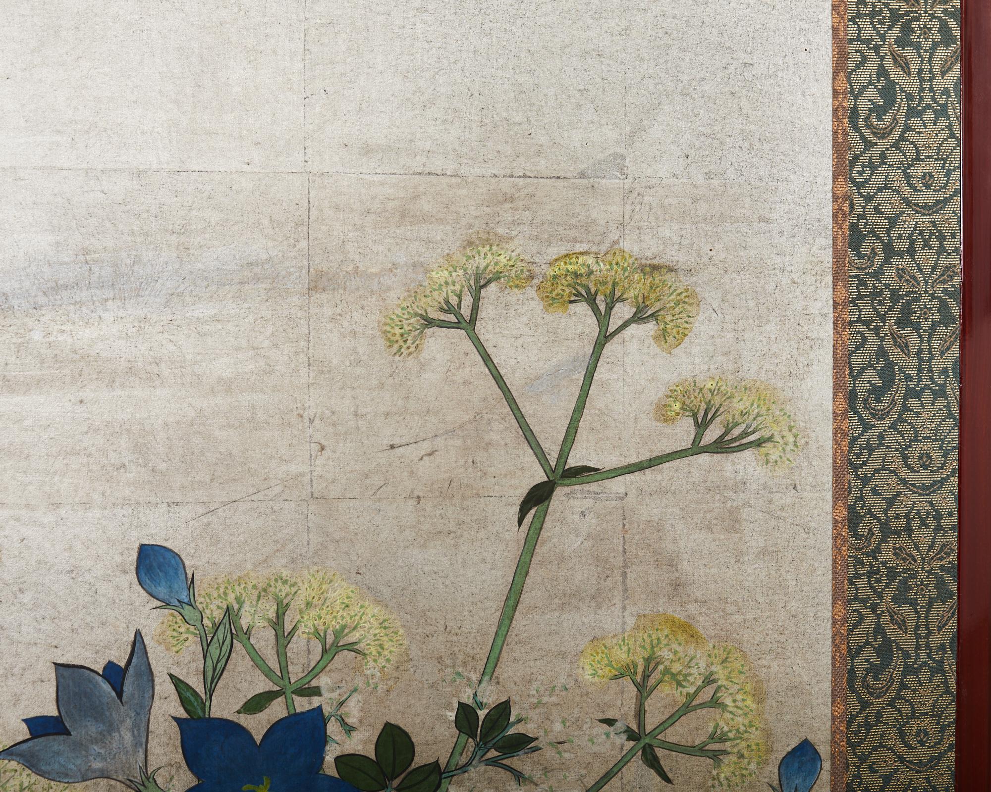 Japanese Meiji Four Panel Screen Flowering Grasses of Autumn For Sale 9