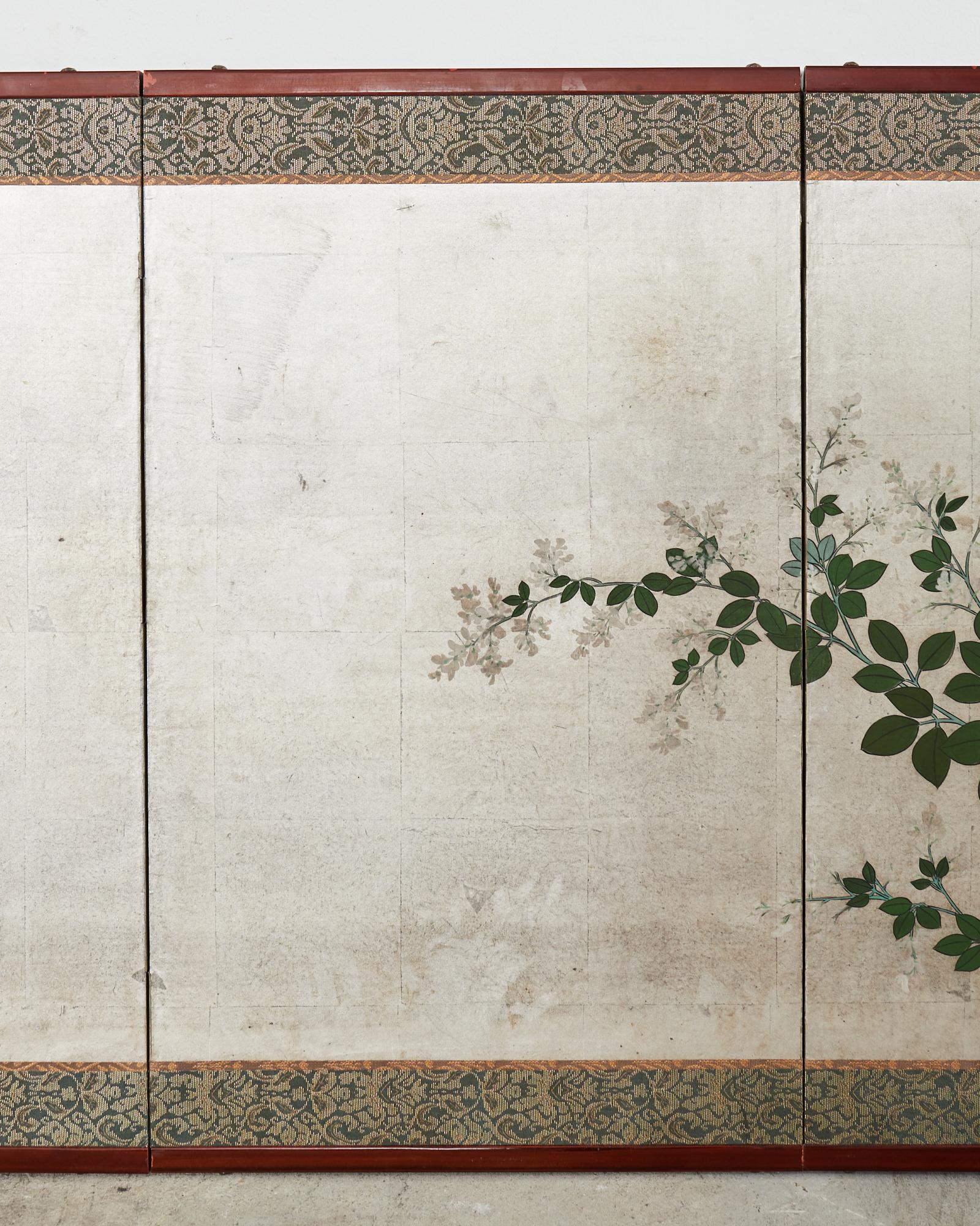 19th Century Japanese Meiji Four Panel Screen Flowering Grasses of Autumn For Sale