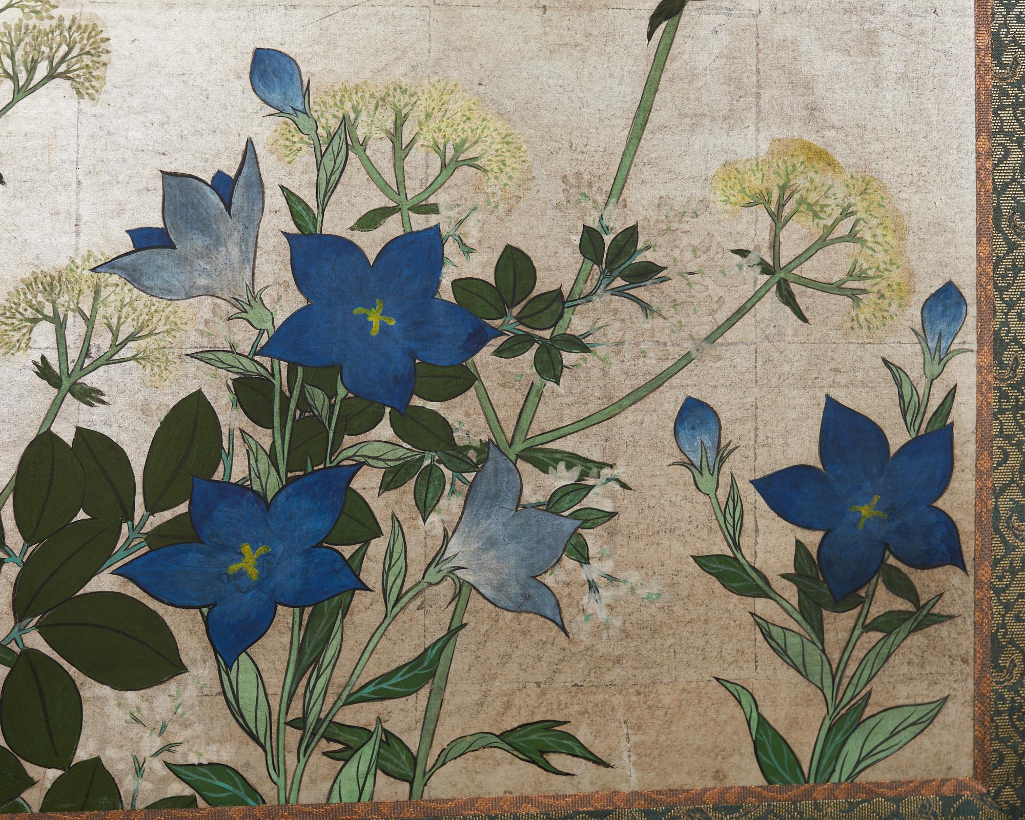 Japanese Meiji Four Panel Screen Flowering Grasses of Autumn For Sale 2