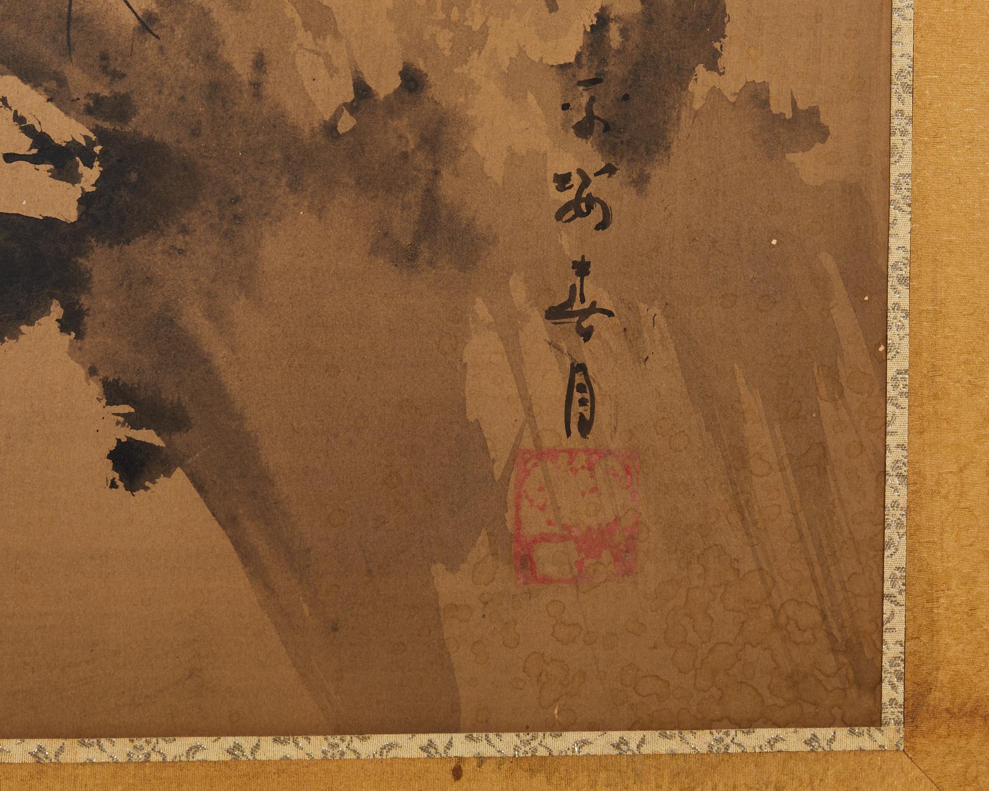 Japanese Meiji Four Panel Screen White Egrets in Winter Landscape 6