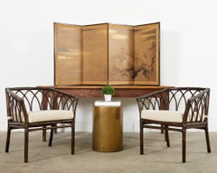 Japanese Meiji Four Panel Screen White Egrets in Winter Landscape