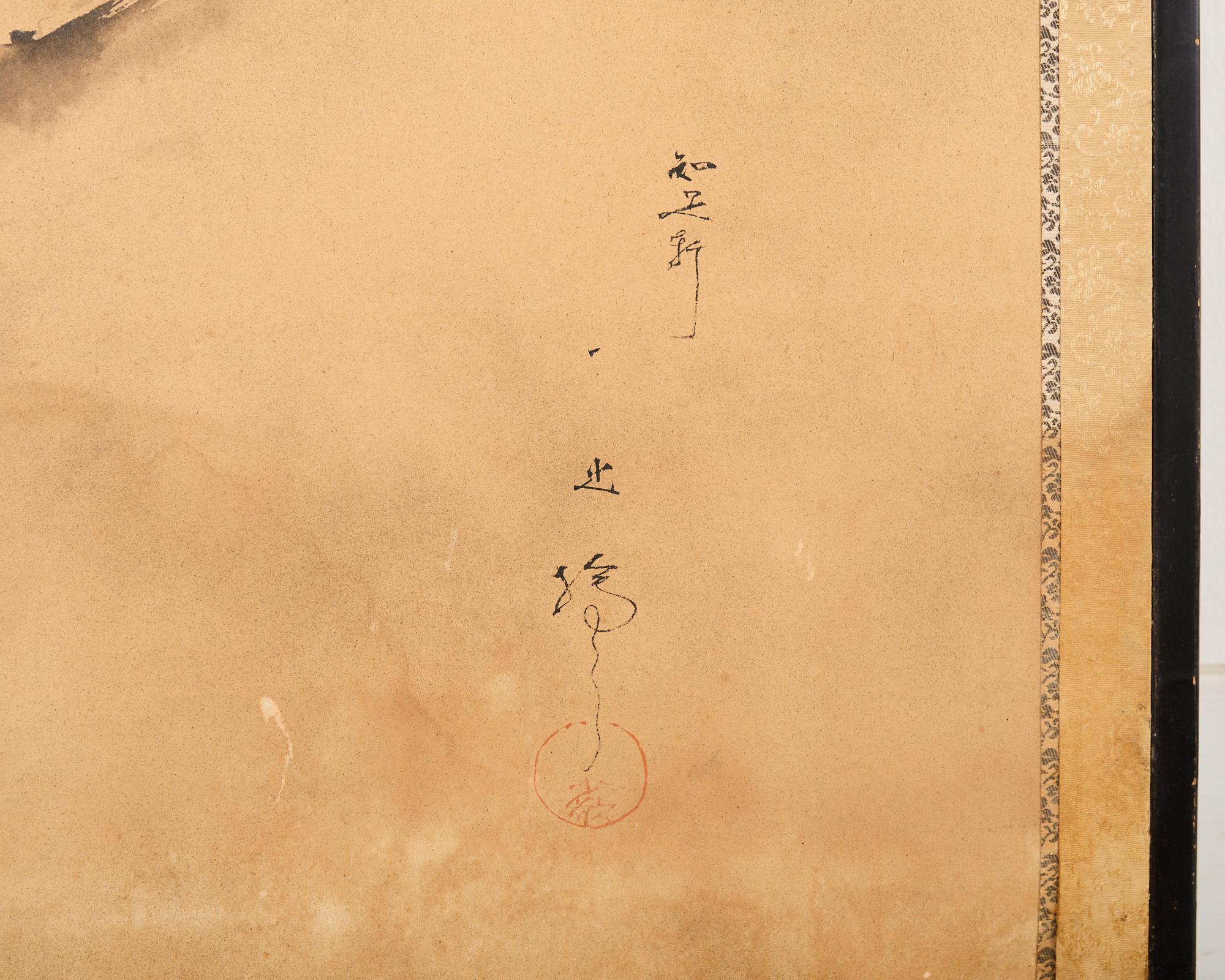 Biombo japonés Meiji de cuatro paneles Gansos salvajes sobre juncos en venta 3