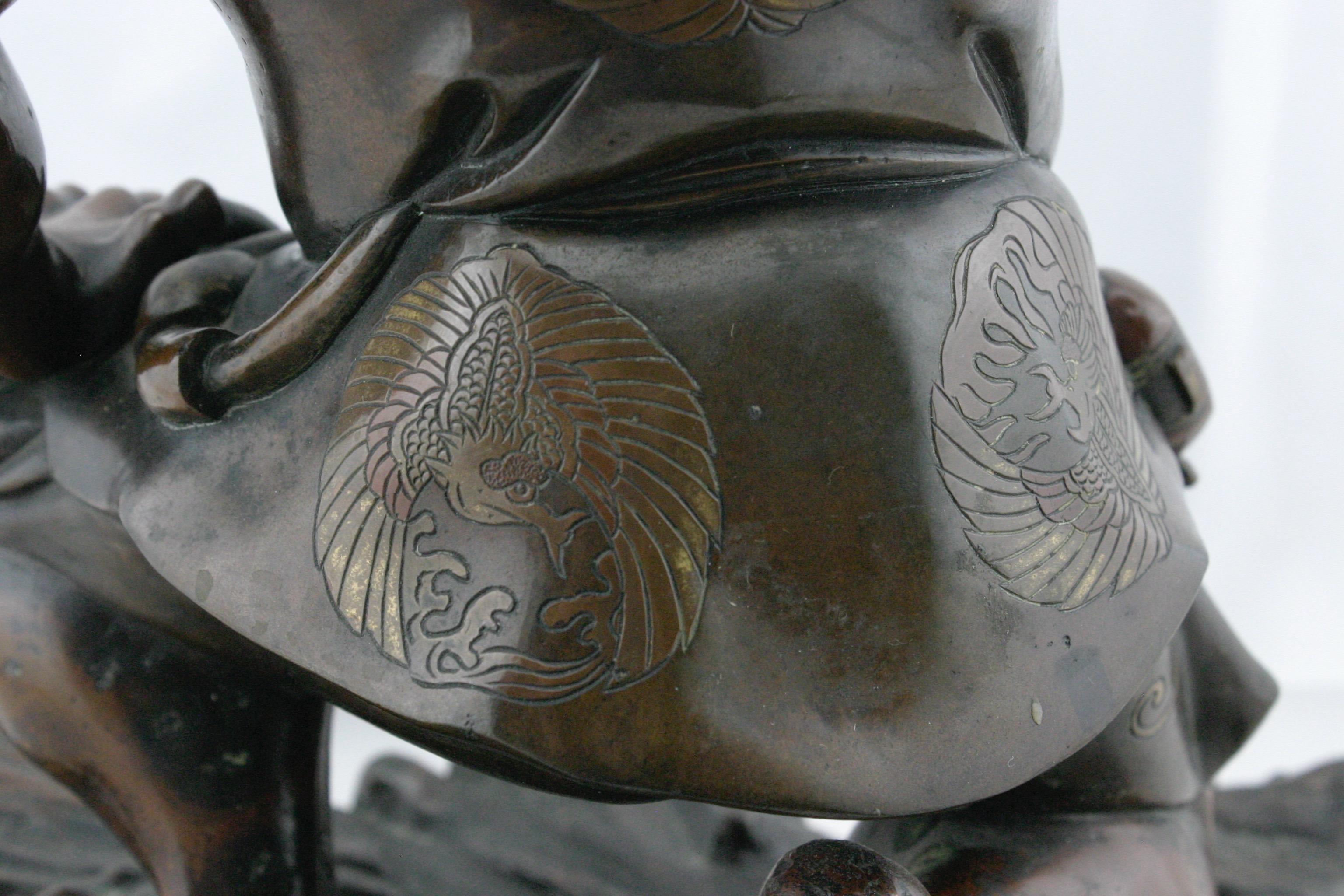 Japanese Meiji Gilt Bronze Figure of Oni Holding a Lotus Flower For Sale 2
