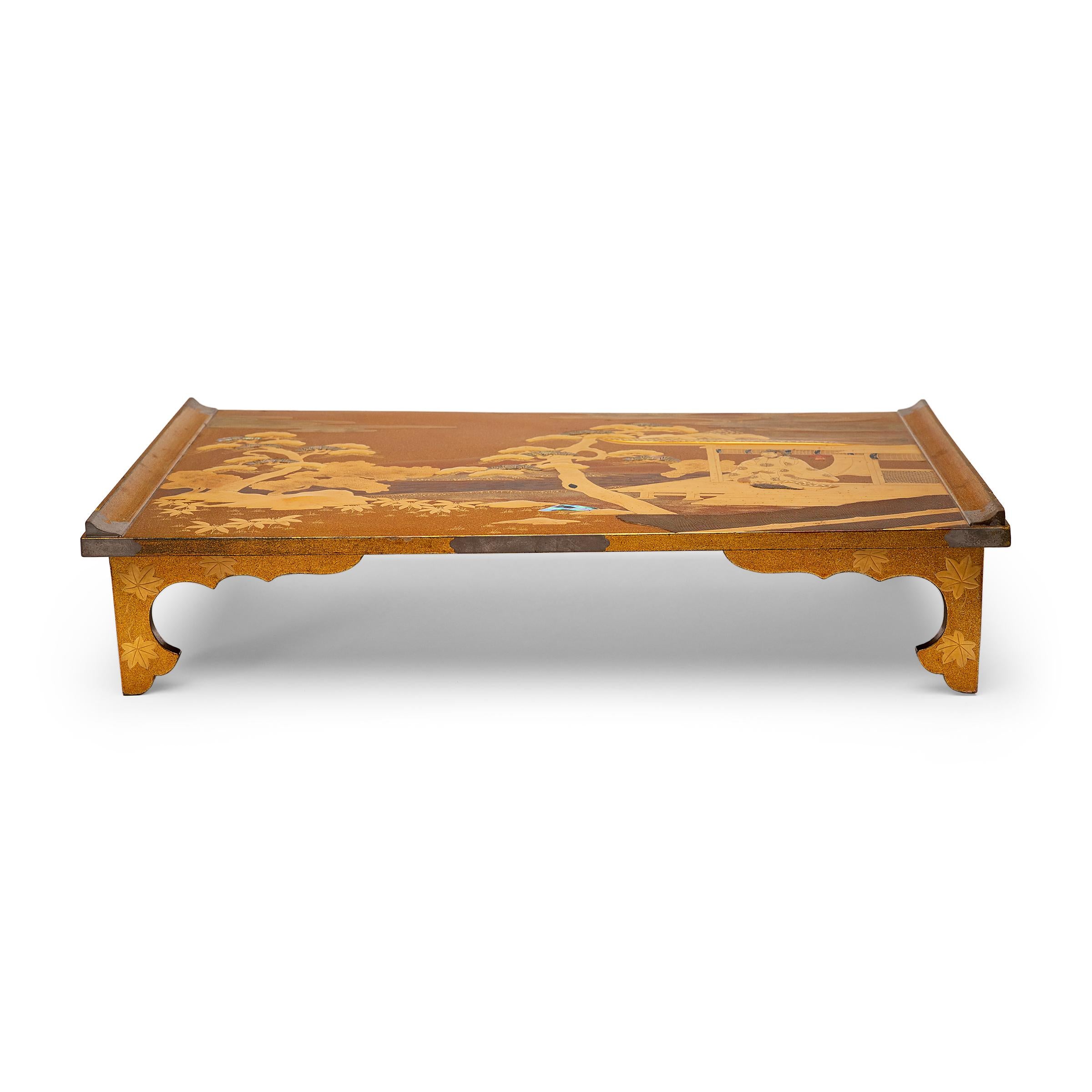 Inlay Japanese Meiji Gilt Lacquer Writing Desk & Poem Box For Sale