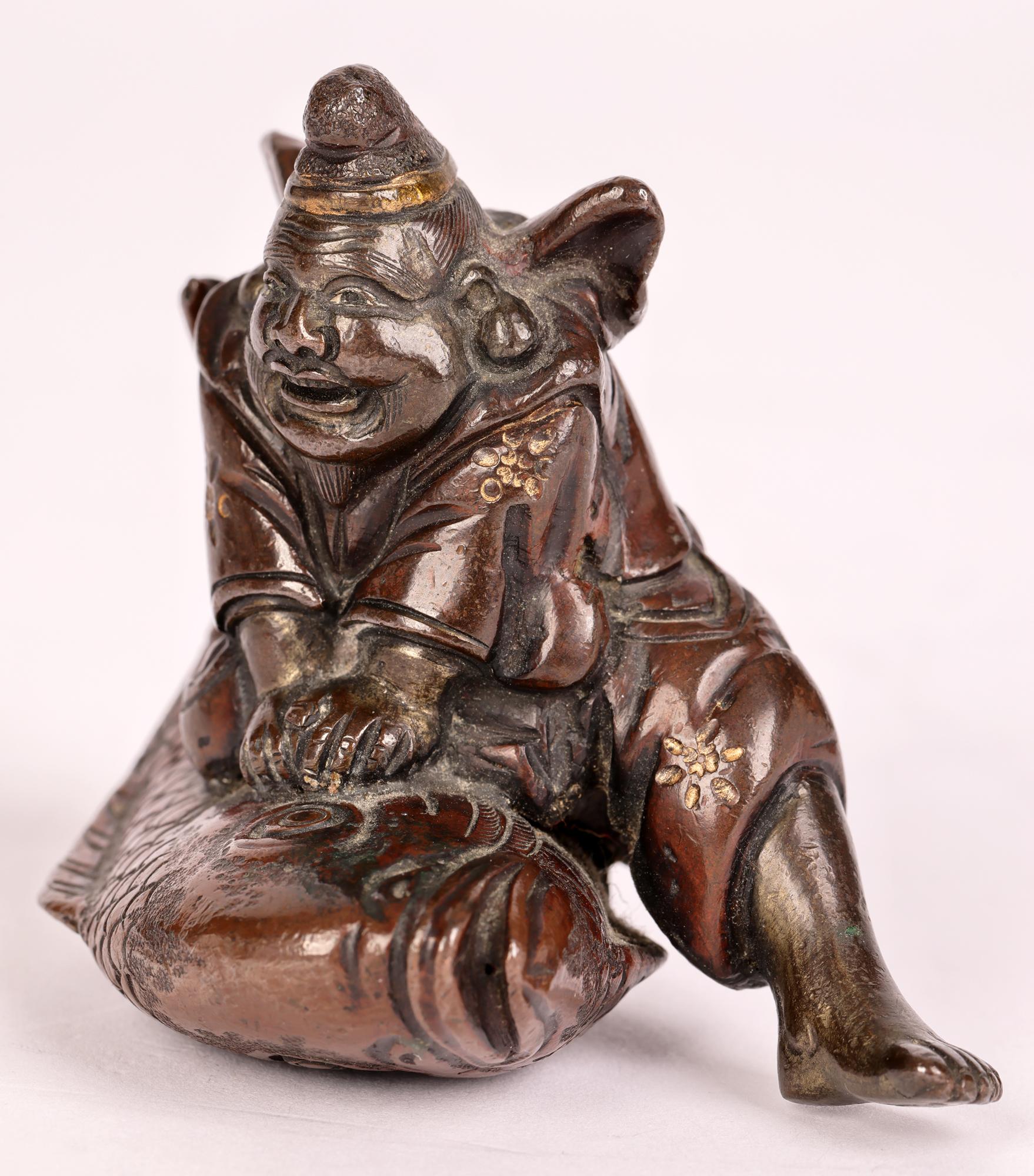 Japanese Meiji Gilt Patterned Bronze Figure of a Fisherman For Sale 3