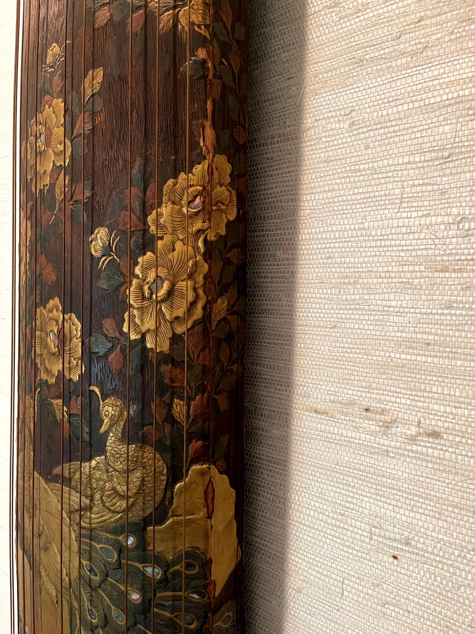 Wood Japanese Meiji Han Koto with Maki-e Lacquer Decoration For Sale