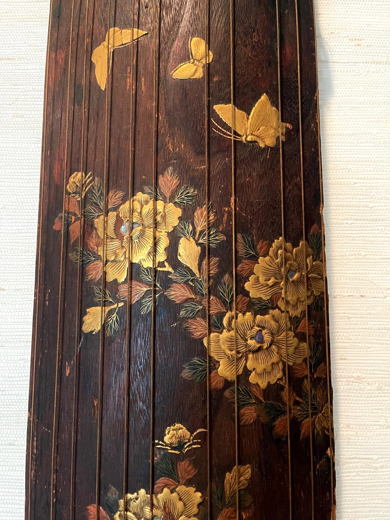 Lacquered Japanese Meiji Han Koto with Maki-e Lacquer Decoration For Sale