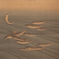 Japanese Meiji Hanging Scroll of Ayu Fish, c. 1850