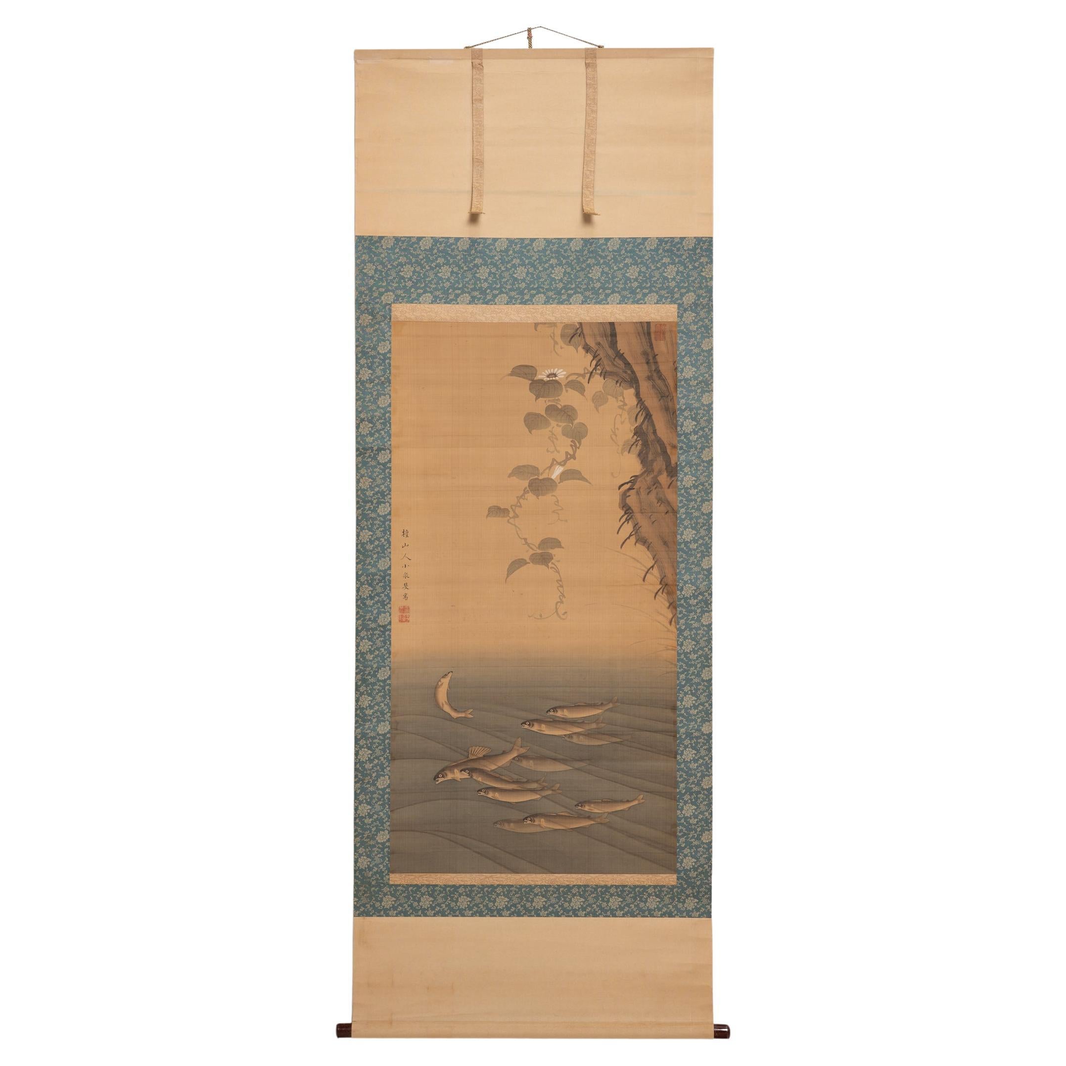 Japanese Meiji Hanging Scroll of Ayu Fish, c. 1850 For Sale