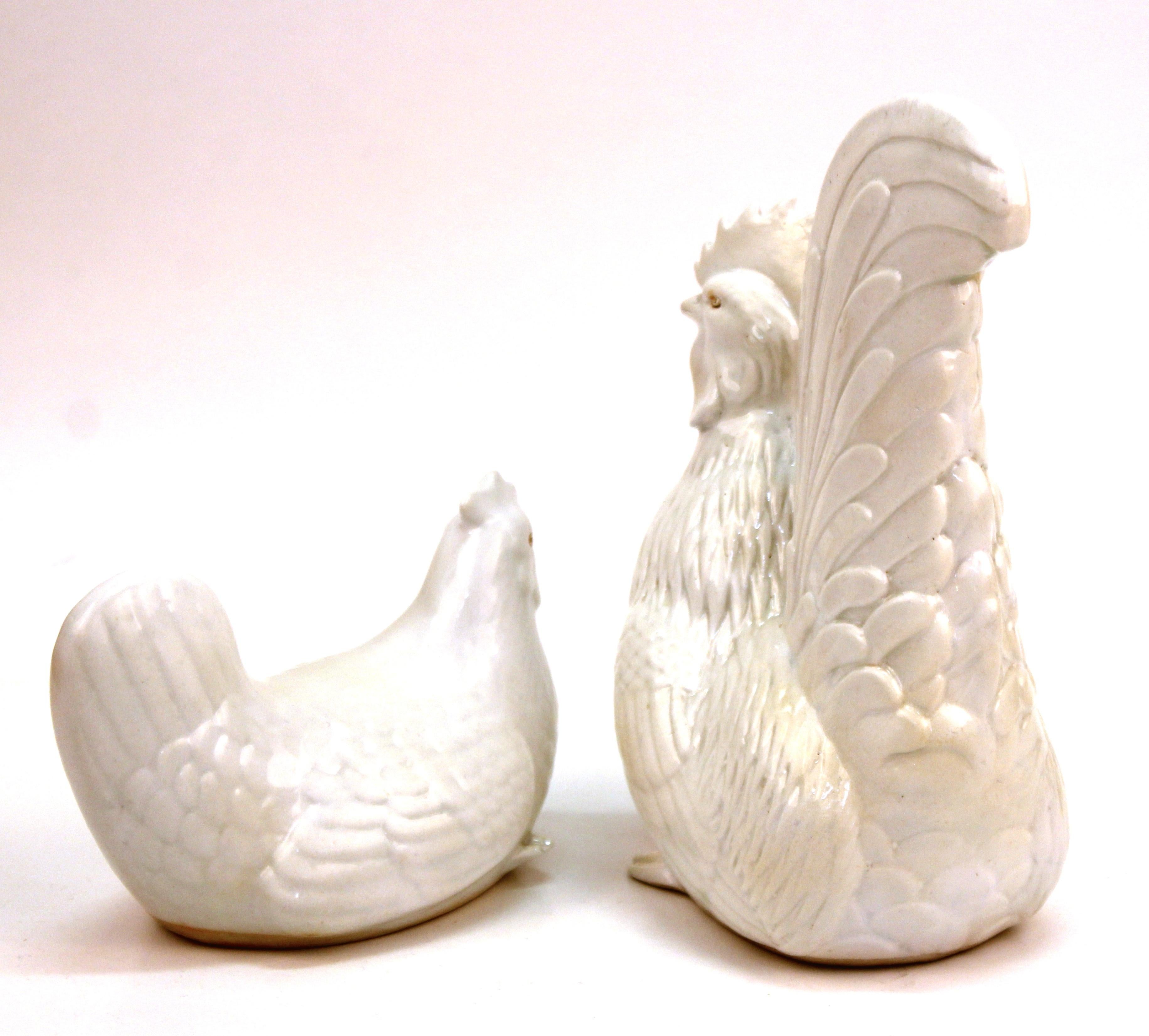 Late 19th Century Japanese Meiji Hirado Porcelain Rooster & Hen For Sale